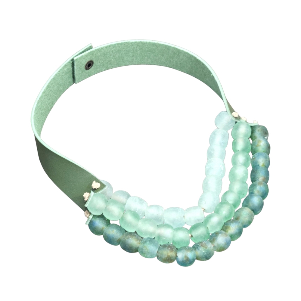 New Handmade Krobo Bead And Leather Necklace